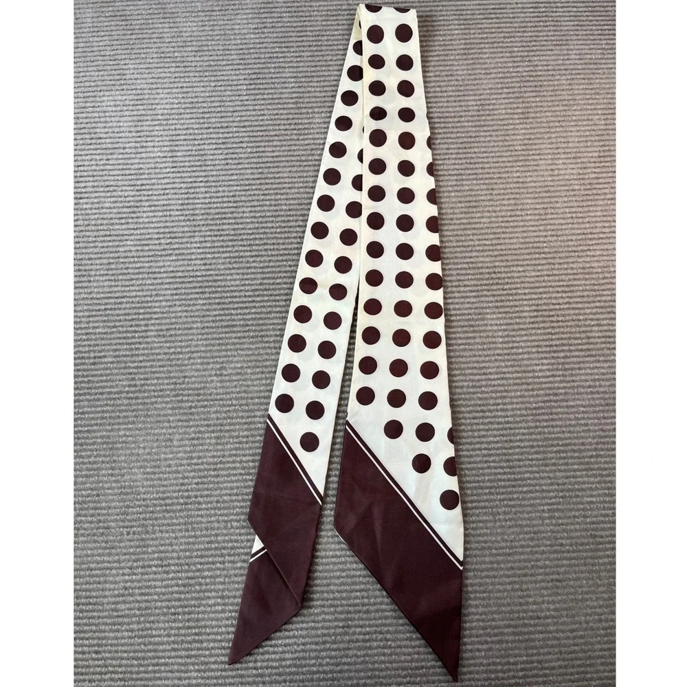 Vintage Guly Polka Dot Skinny Scarf Brown Cream Acetate Twill Made in Japan